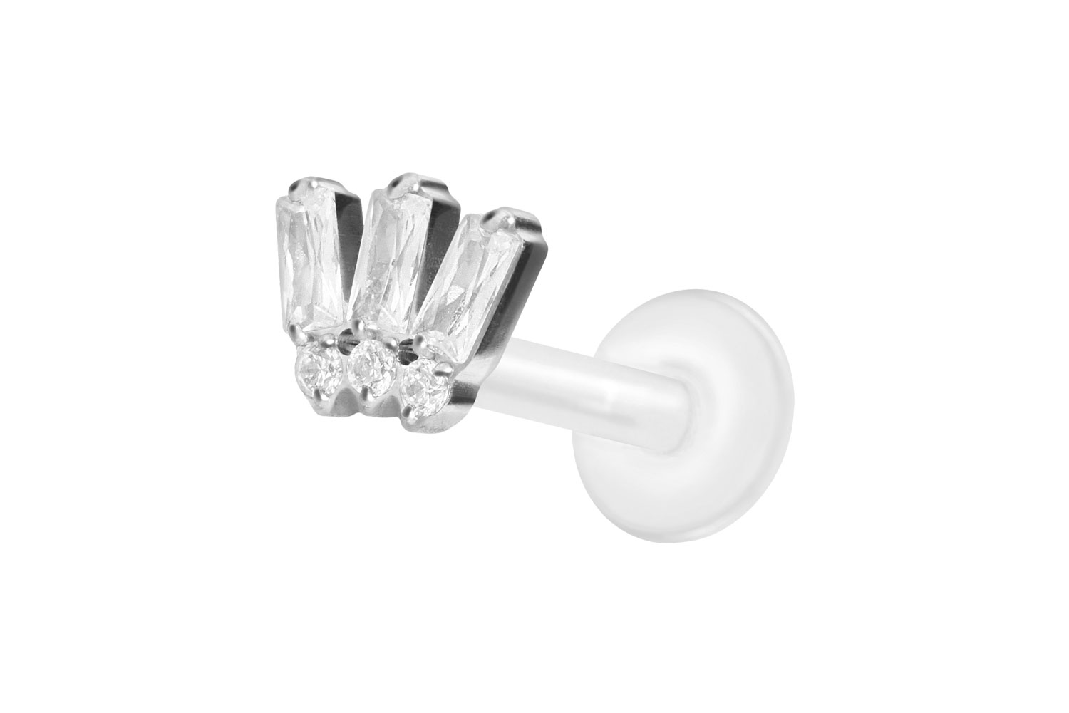 PTFE Labret Piercing mit Innengewinde + Titan-Aufsatz 6 EINGEFASSTE KRISTALLE